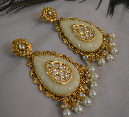 Kavee Amrapali Inspired Carved Stone Uncut Kundan Earrings