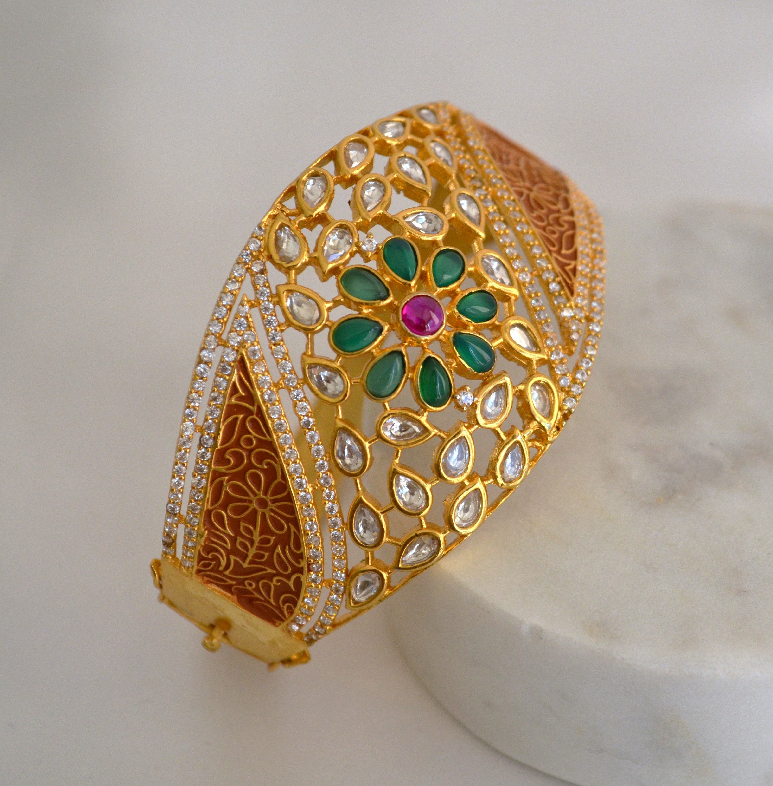 Openable Tyani Kundan Kada - Single Bracelets