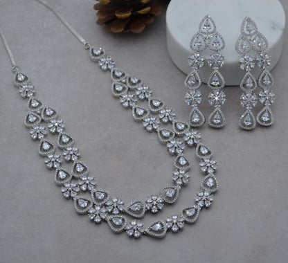 Afreen Double Layer Cz Necklace Set Necklaces