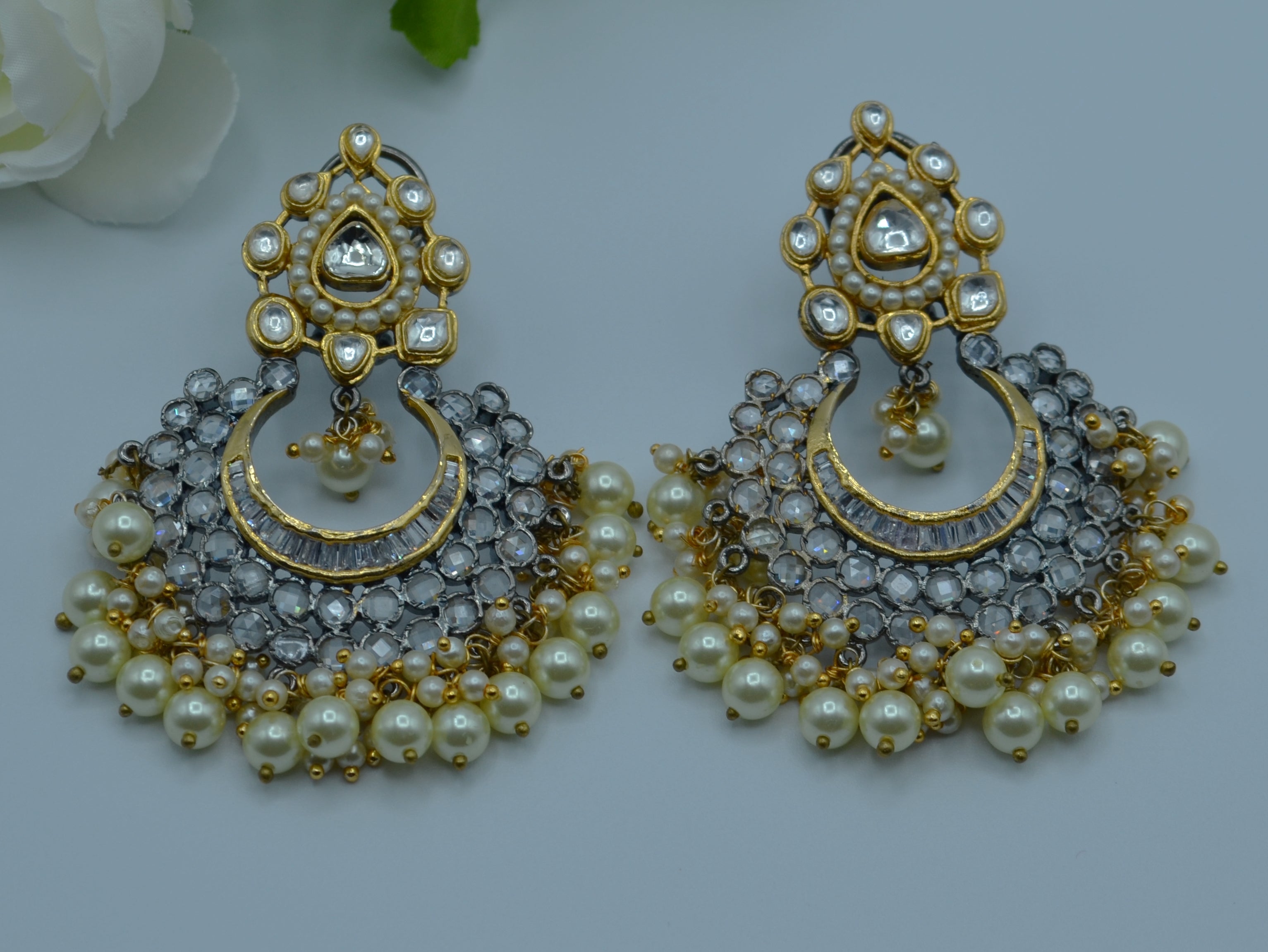 Anaarkali Kundan Chandbali Earrings With Pearl Tassels