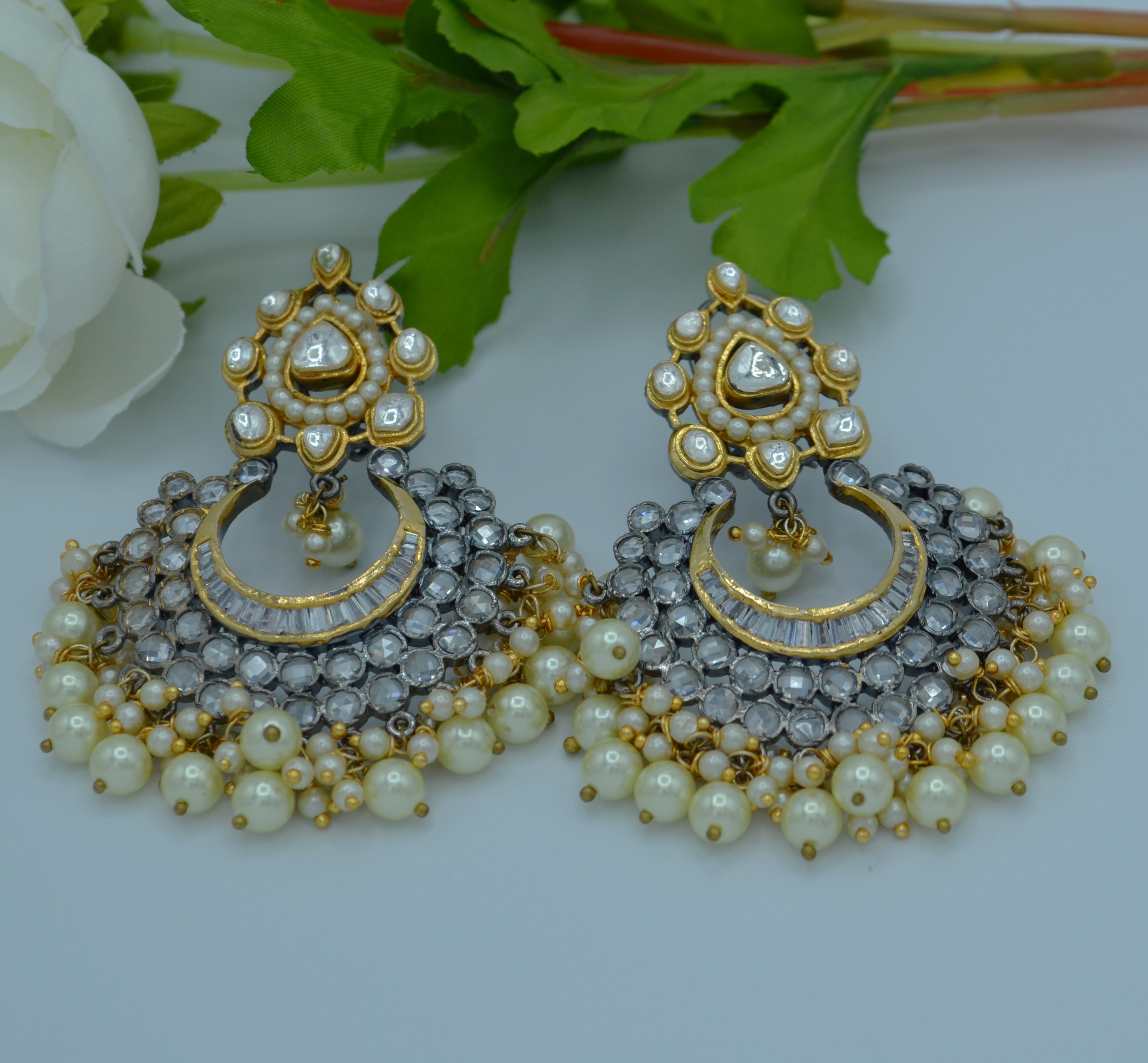 Anaarkali Kundan Chandbali Earrings With Pearl Tassels