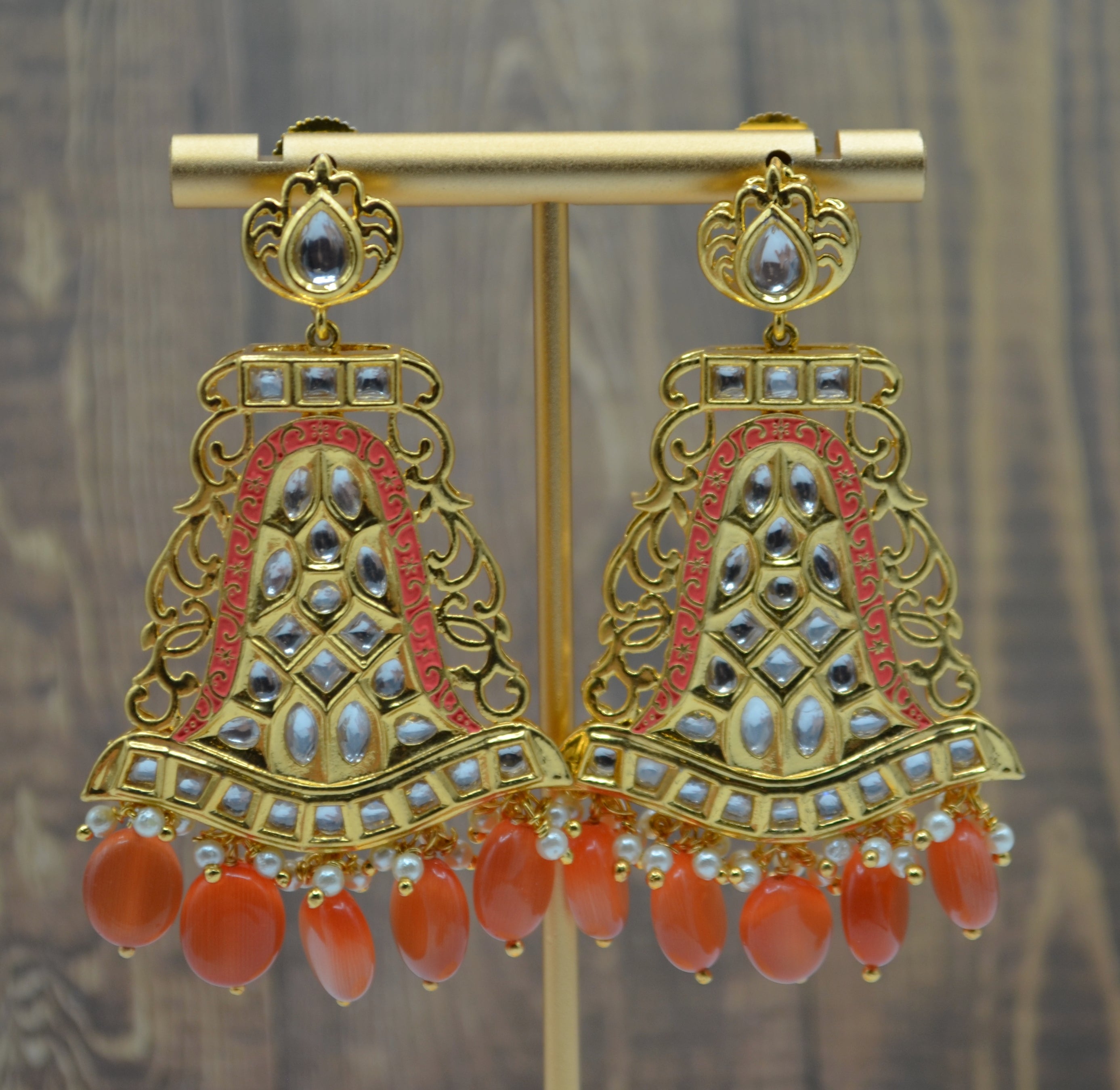 Nawabi Uncut Kundan Meenakari Statement Earrings