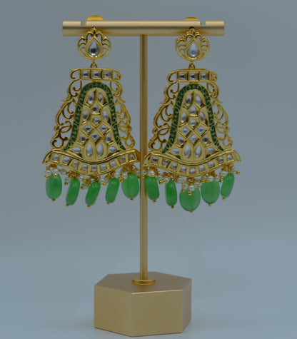 Nawabi Uncut Kundan Meenakari Statement Earrings Green