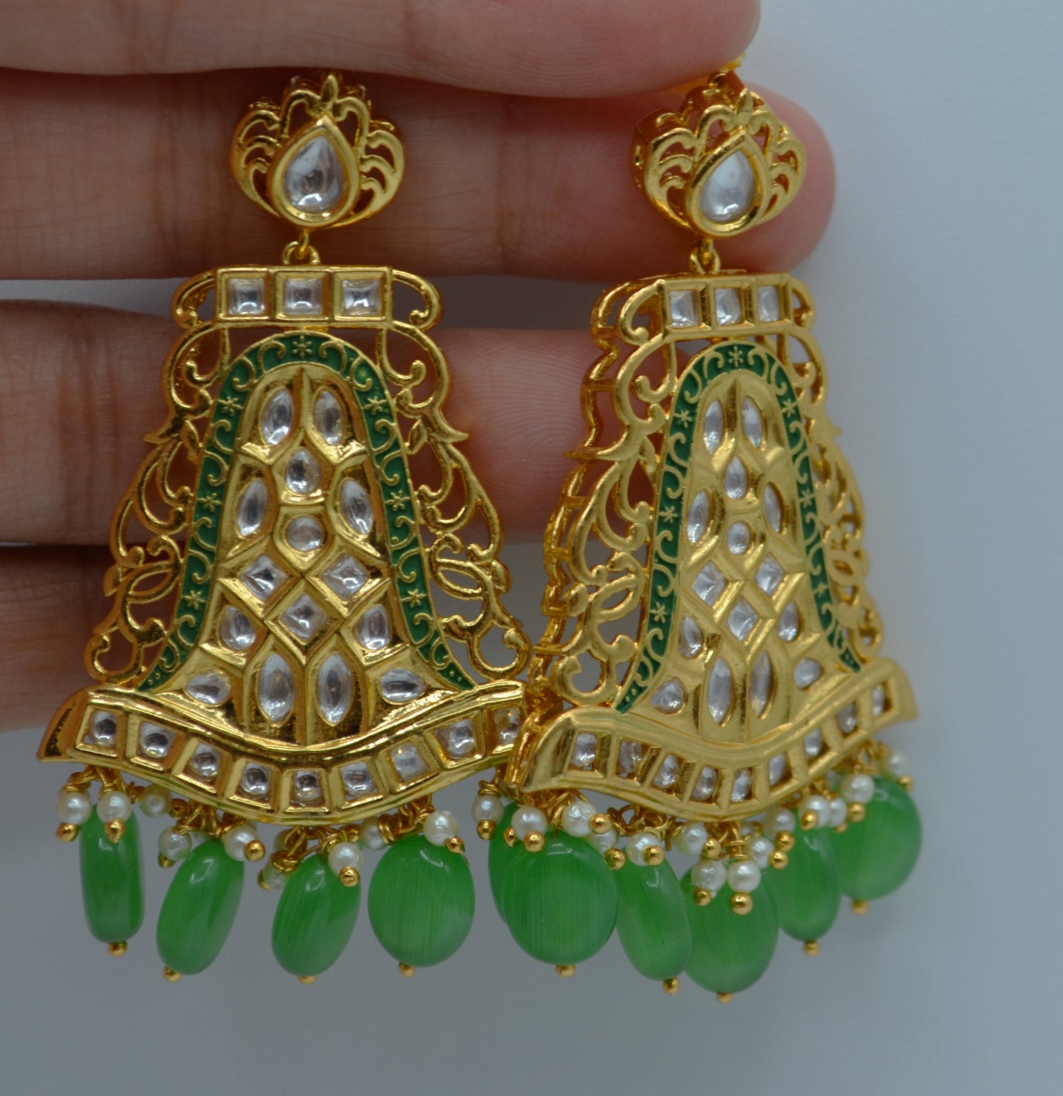 Nawabi Uncut Kundan Meenakari Statement Earrings