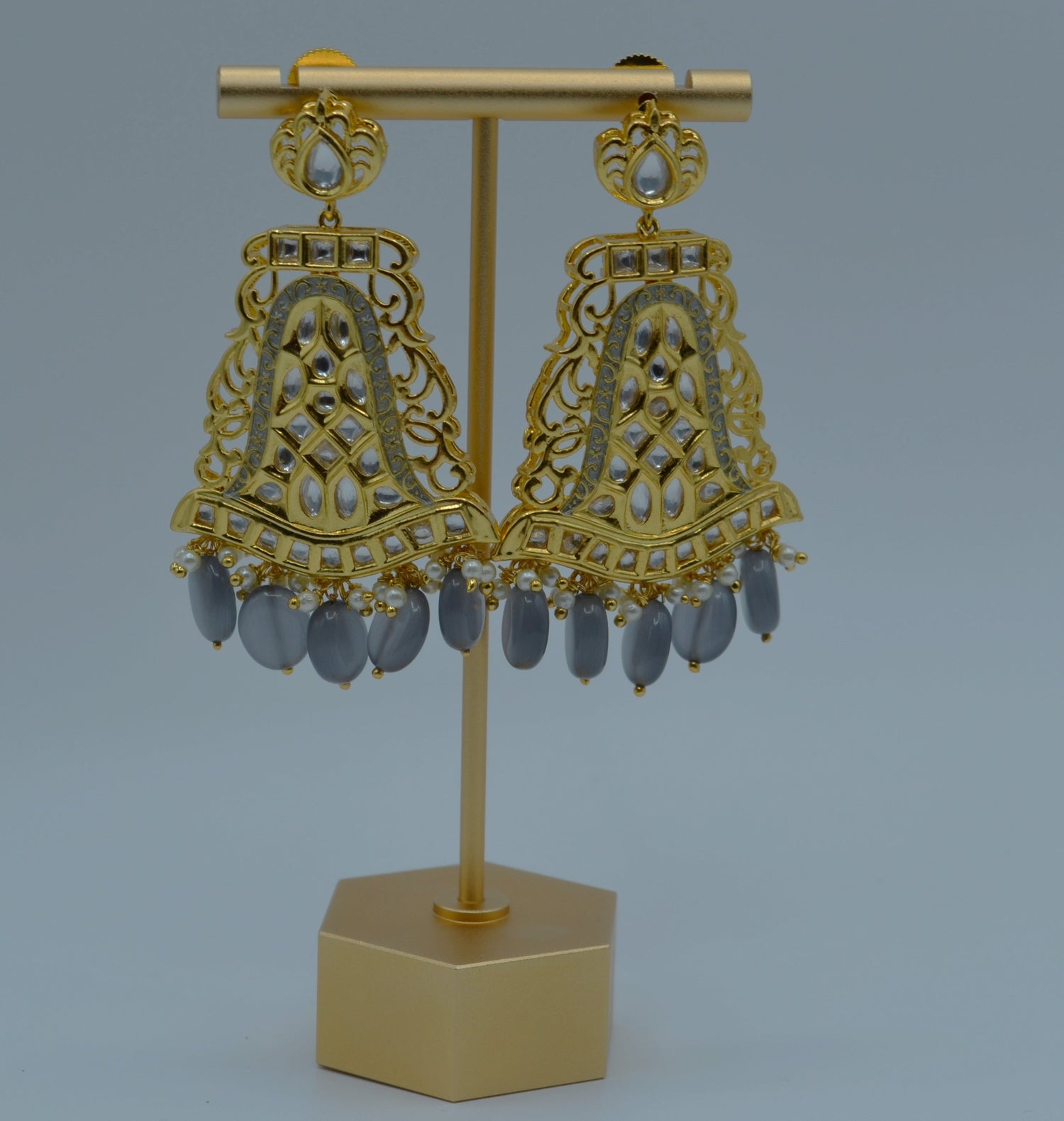 Nawabi Uncut Kundan Meenakari Statement Earrings Grey