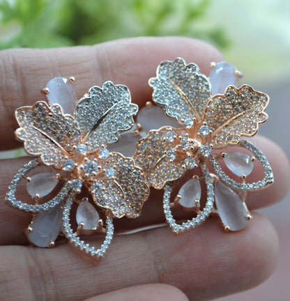 Cz 3D Flower Pave Studs Earrings