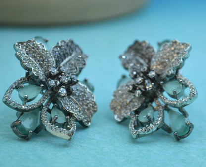 Cz 3D Flower Pave Studs Earrings