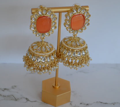 Pachi Kundan Jhumki With Pearl Tassels Earrings