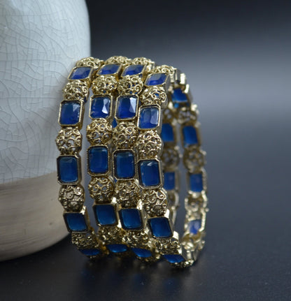 Non Openable Colored Polki Bangles Blue / 2.4