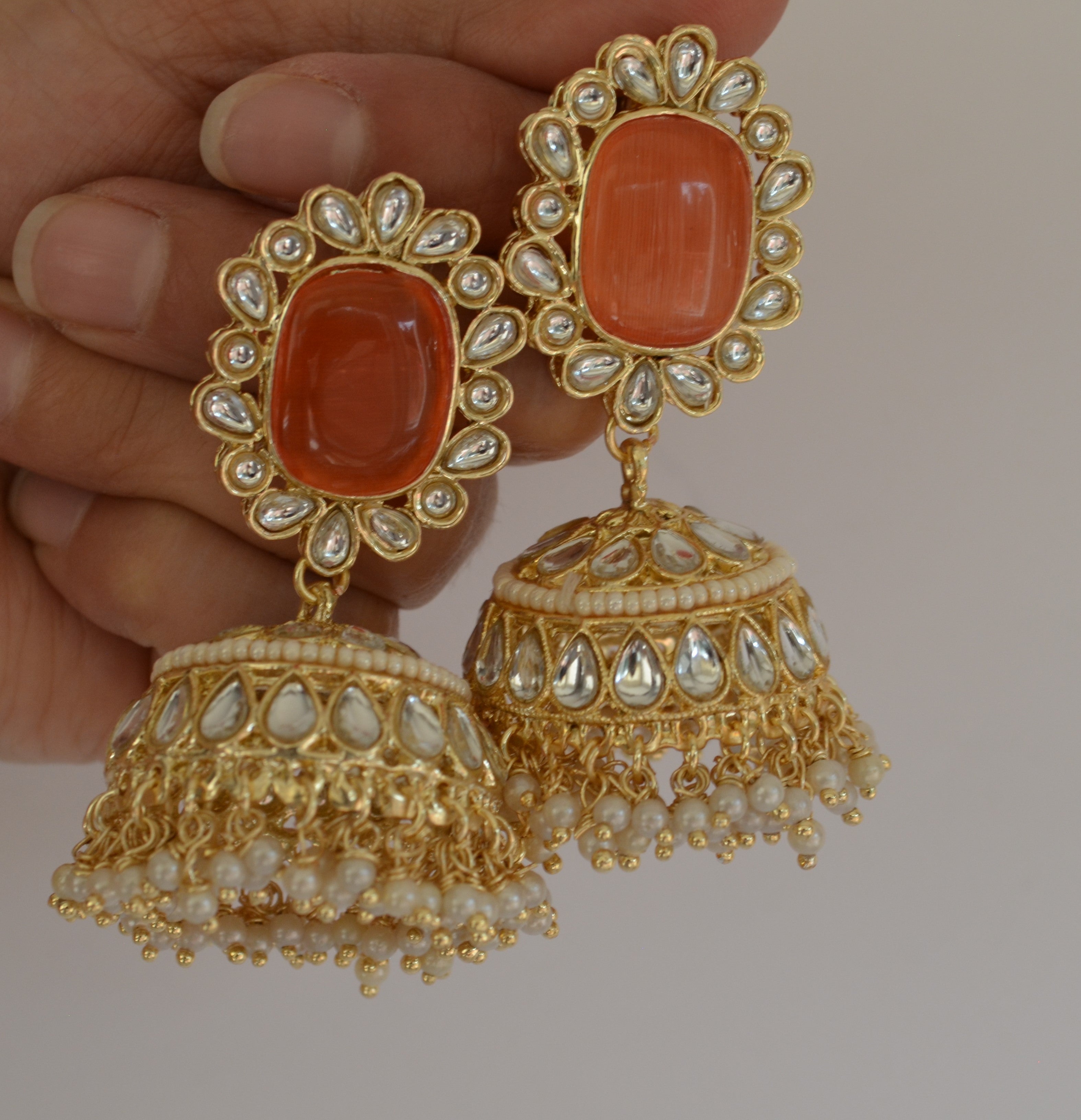 Pachi Kundan Jhumki With Pearl Tassels Earrings