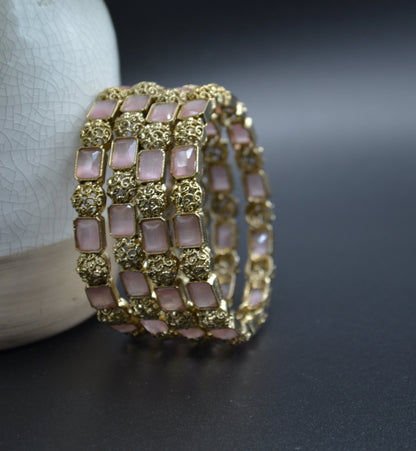 Non Openable Colored Polki Bangles Pink / 2.4