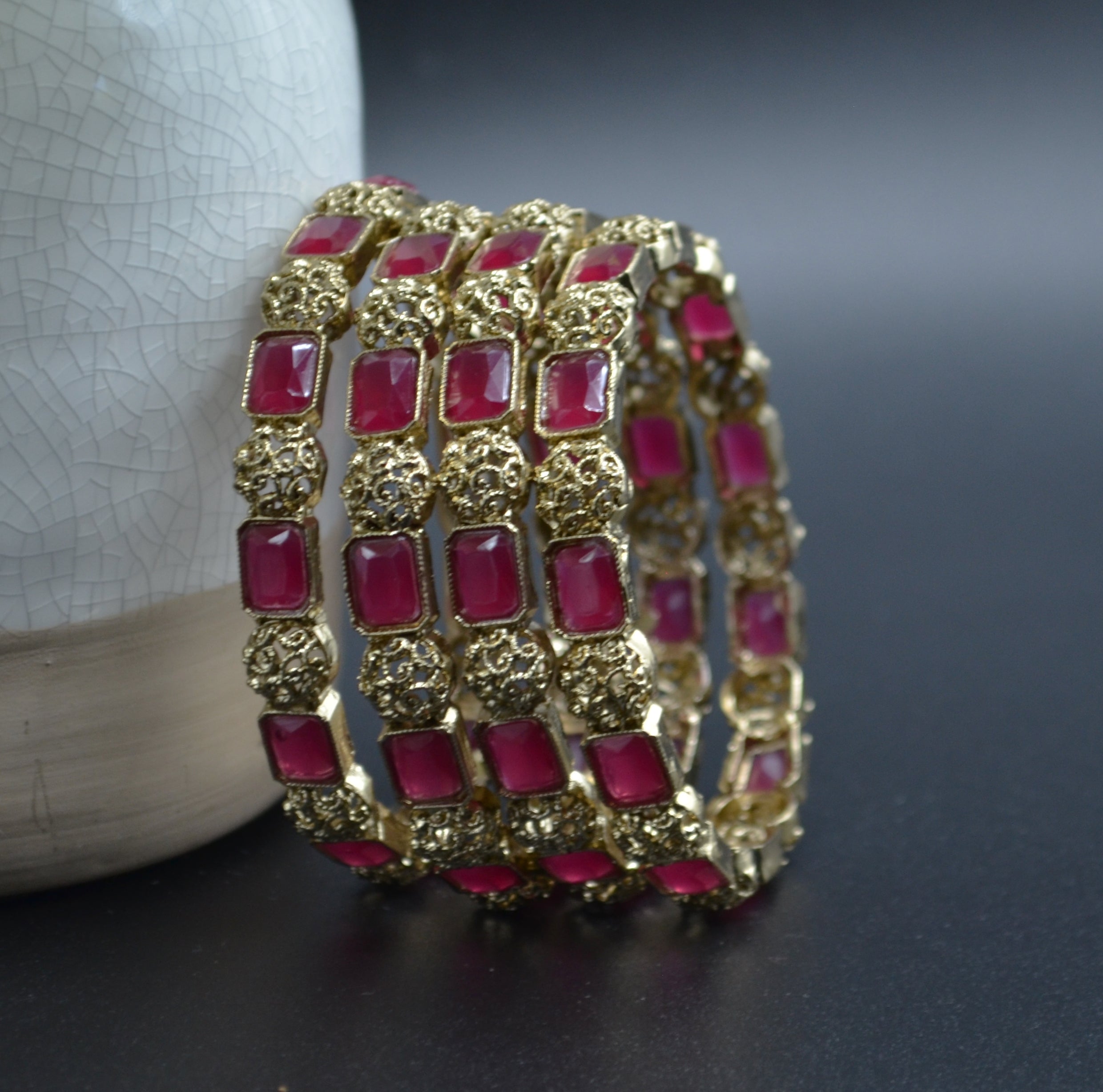 Non Openable Colored Polki Bangles Ruby / 2.4