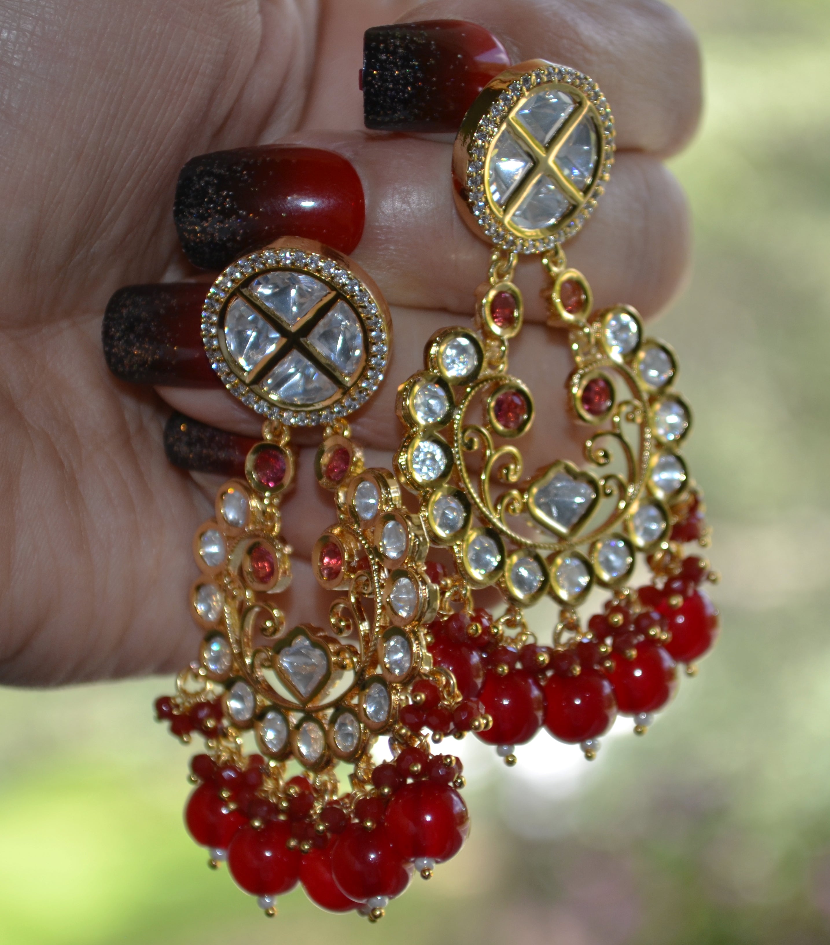 Uncut Kundan Chandbali Earrings