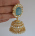 Pachi Kundan Jhumki With Pearl Tassels Sky Blue Earrings