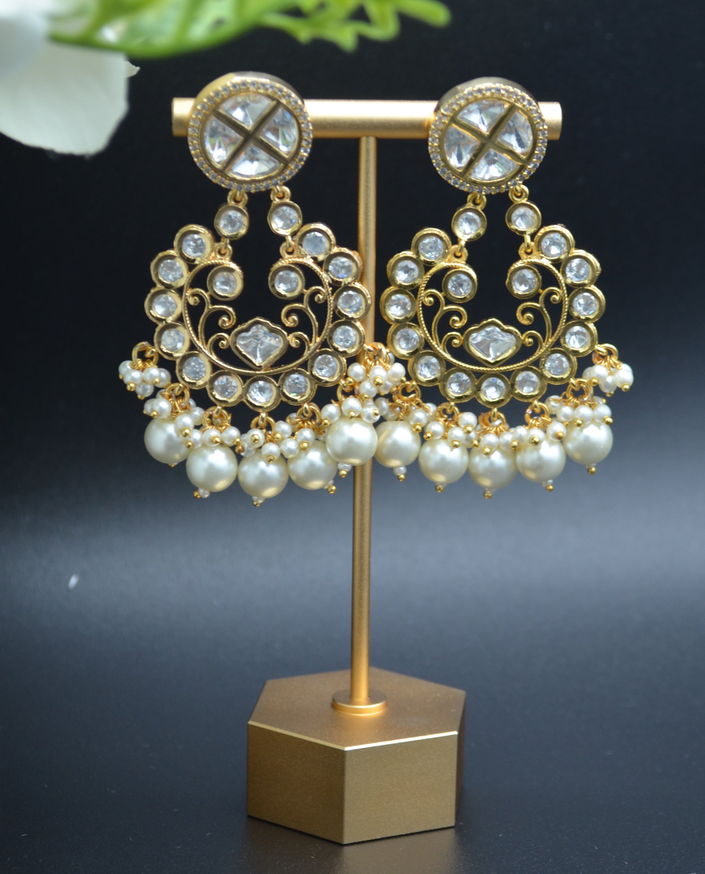 Uncut Kundan Chandbali Earrings White