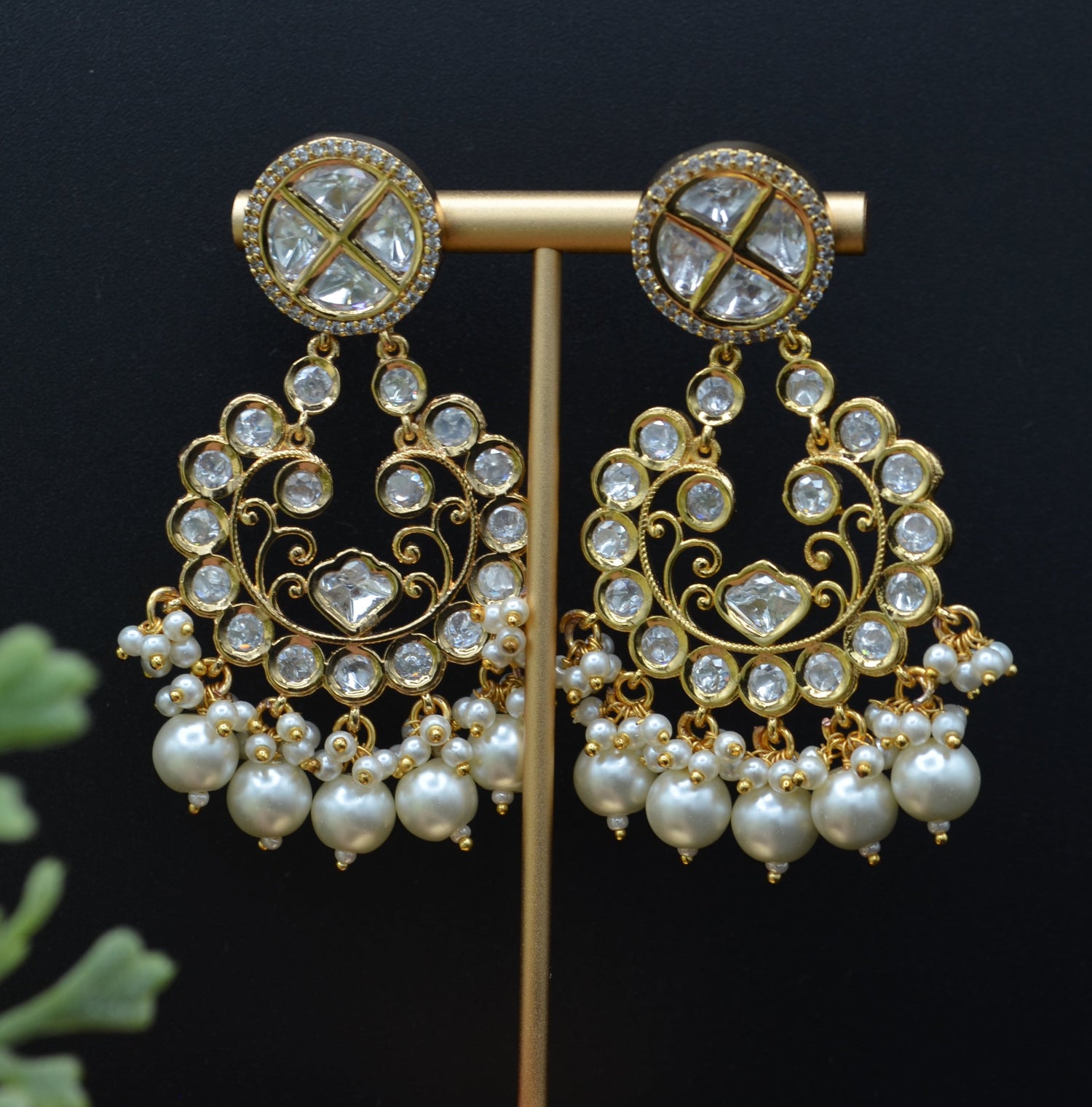 Uncut Kundan Chandbali Earrings