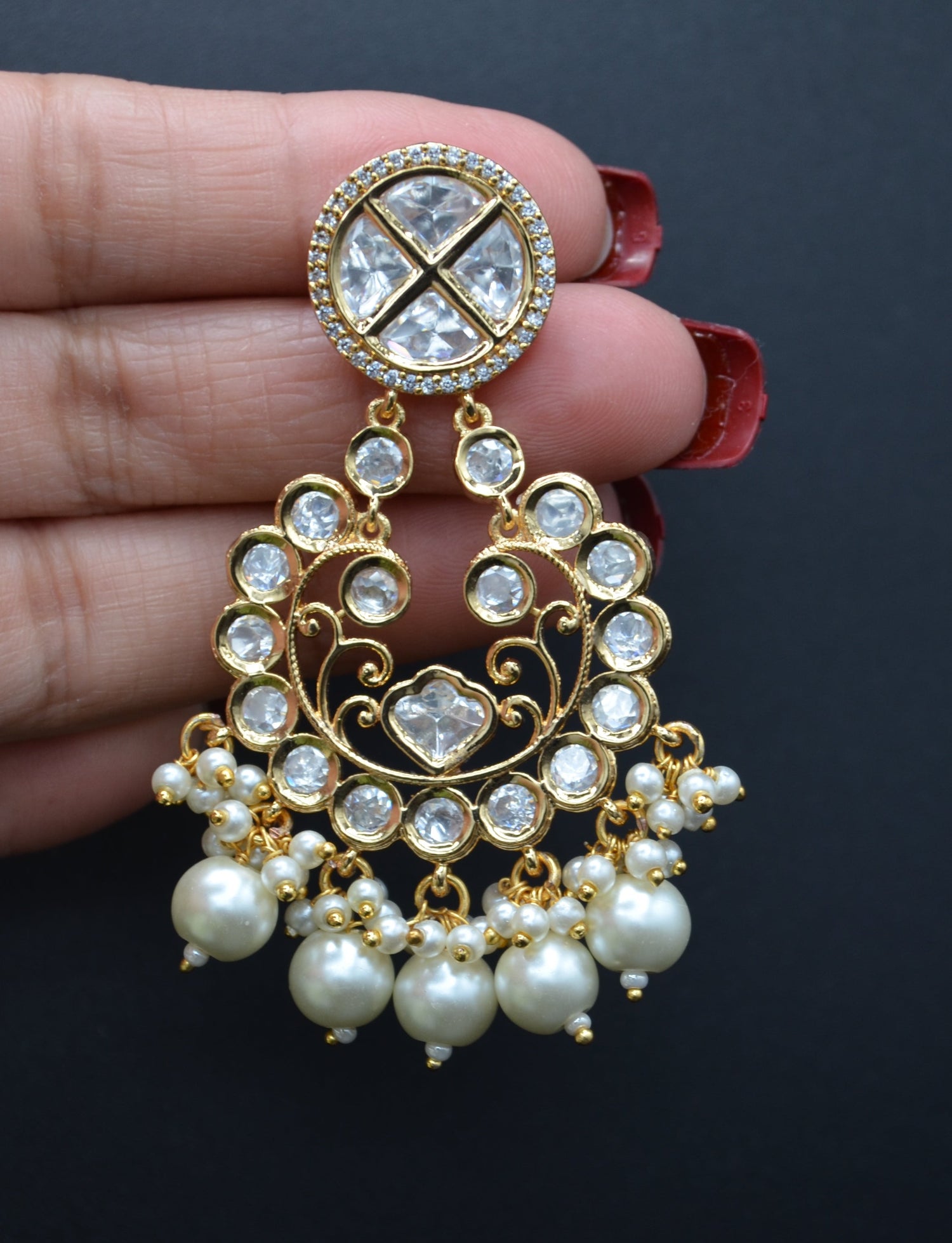 Uncut Kundan Chandbali Earrings