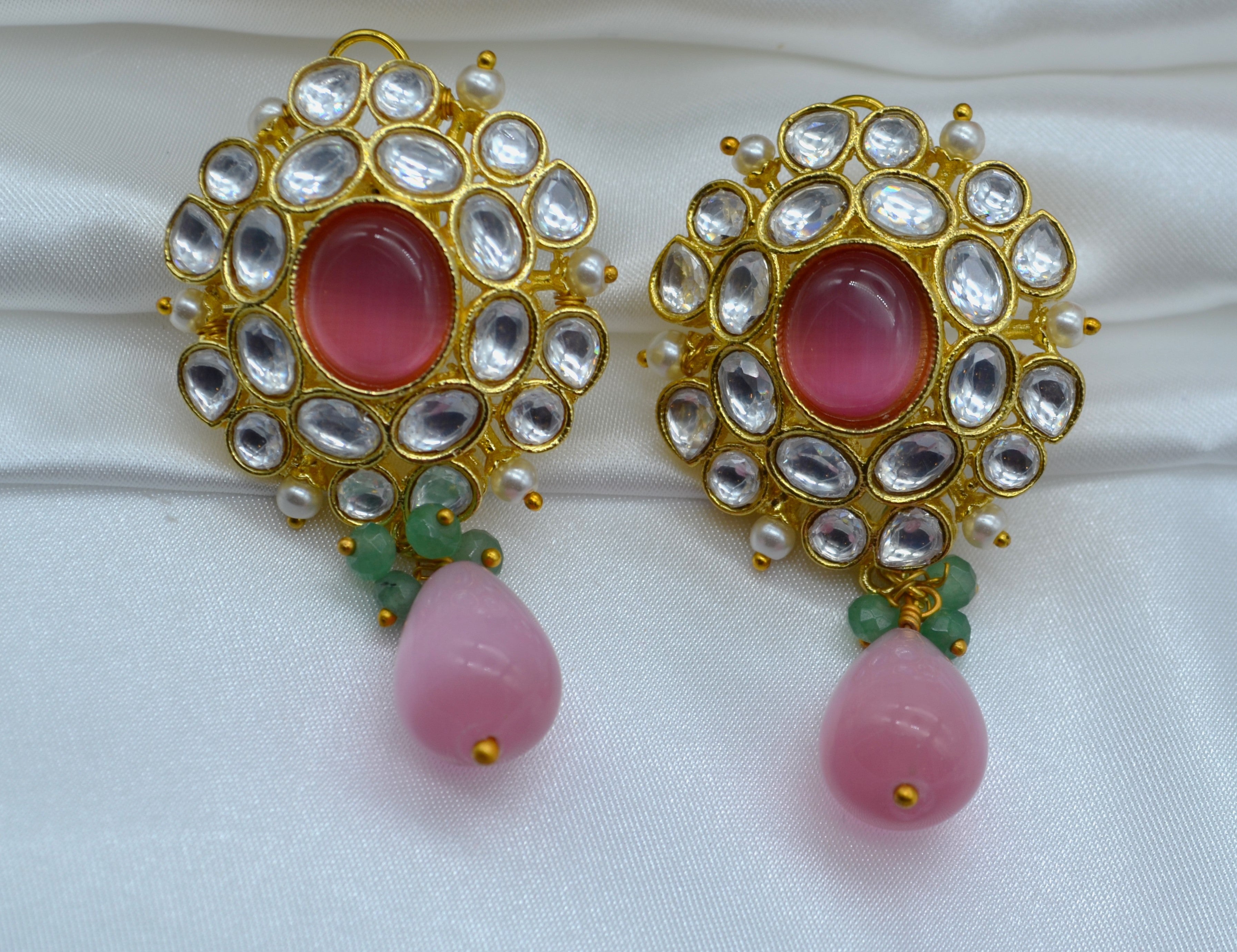 Kundan Flower With Drop Oversize Studs Earrings