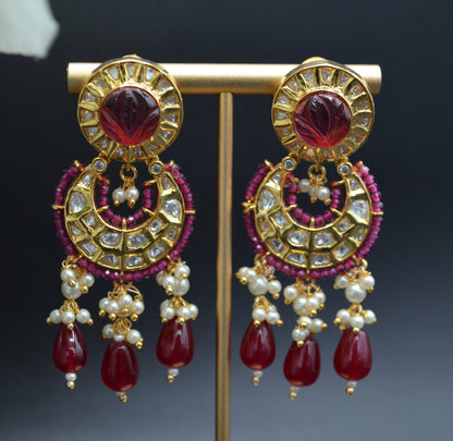 Amrapali Inspired Carved Stone Uncut Kundan Chandbali Style Earrings