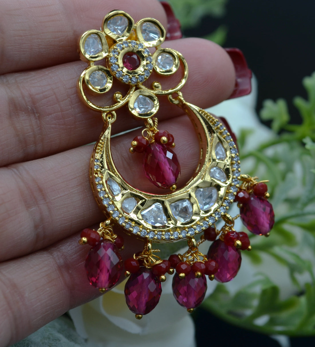 Uncut Kundan Chandbali Earrings