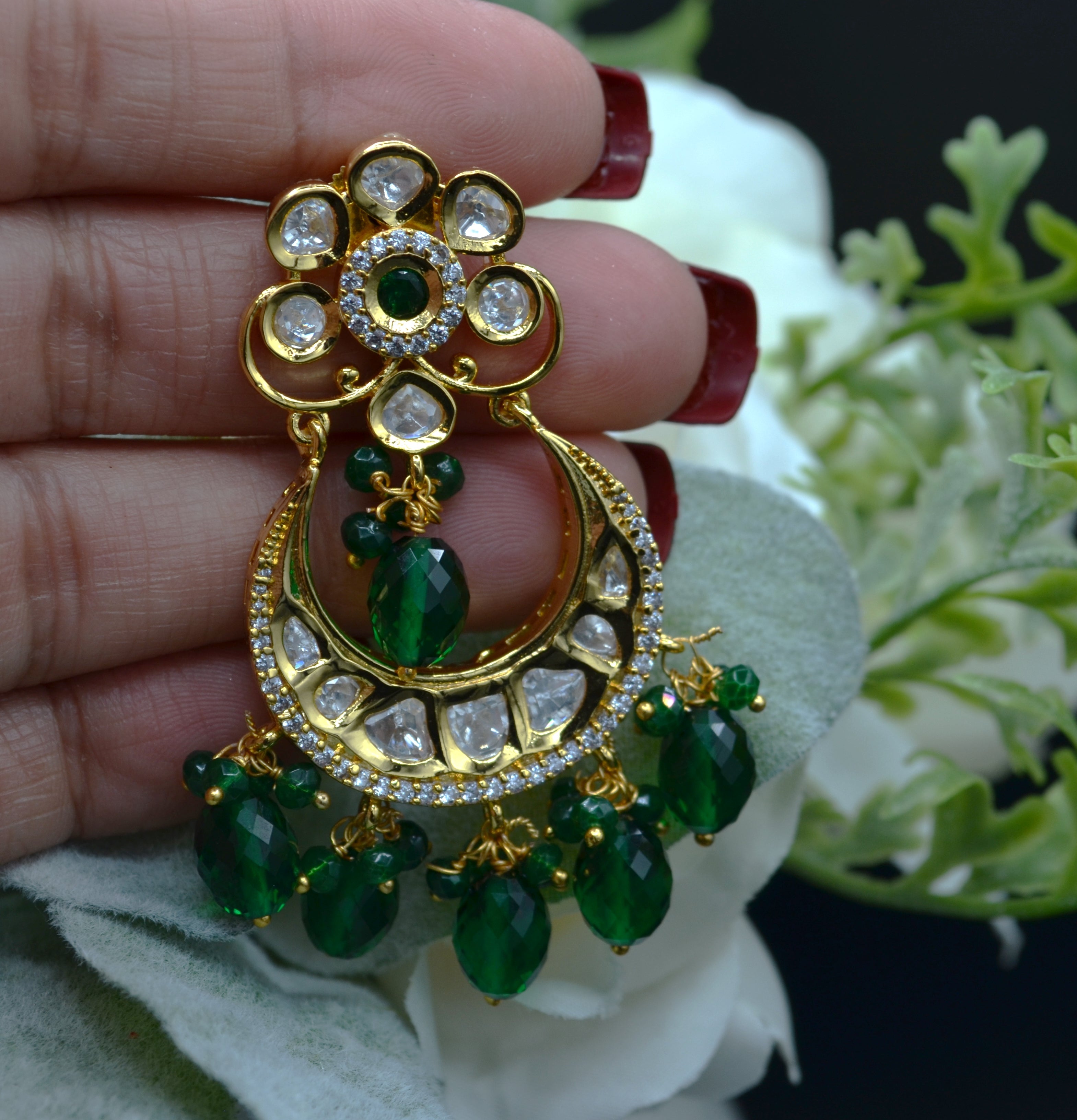 Uncut Kundan Chandbali Earrings