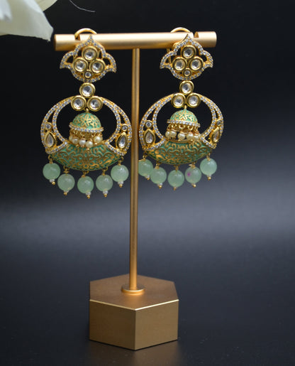 Meenakri Tyaani Ad Chandbali Earrings. Mint Green Earrings