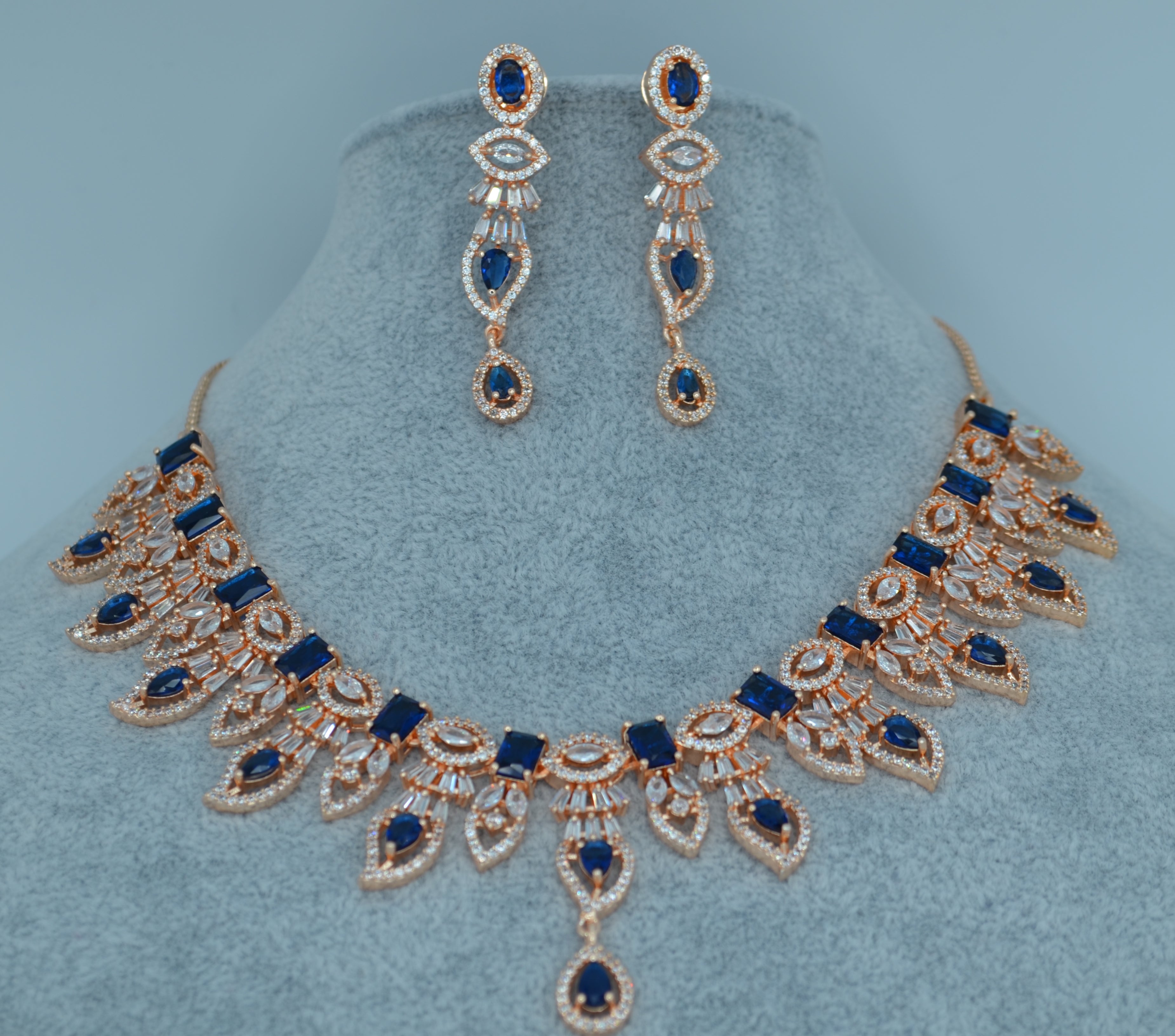 Ruhi Cz Studded Leaf Shape Necklace Set Necklaces