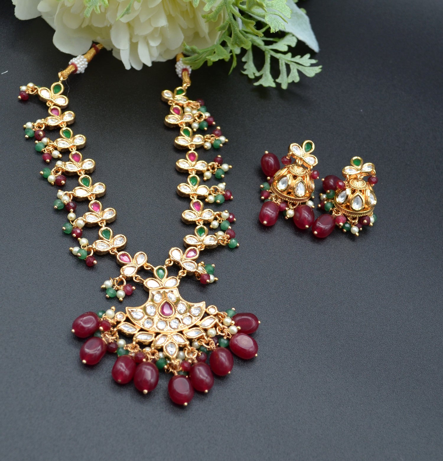 Navratan Uncut Kundan Necklace Set Necklaces