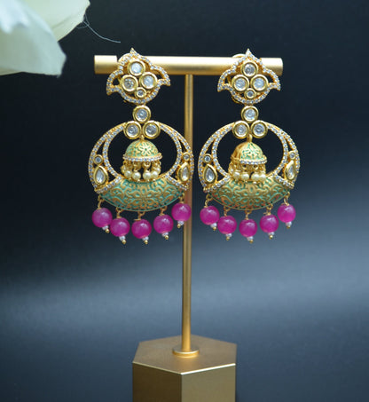 Meenakri Tyaani Ad Chandbali Earrings. Rani Pink Earrings