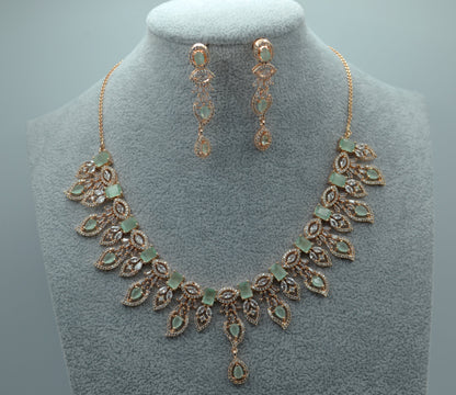 Ruhi Cz Studded Leaf Shape Necklace Set Necklaces