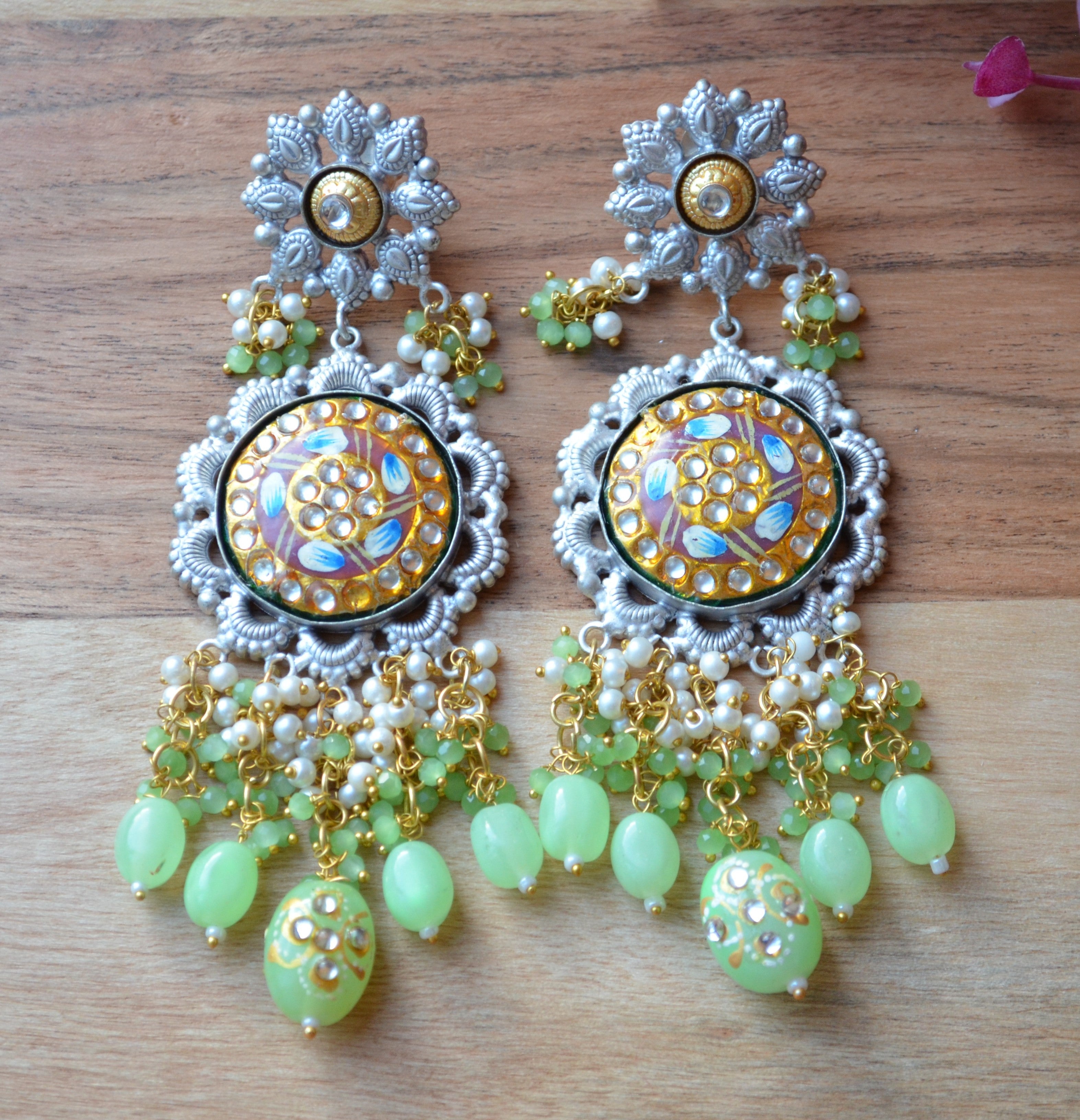 Meenakari 92.5 Silver Coated Big Statement Earrings