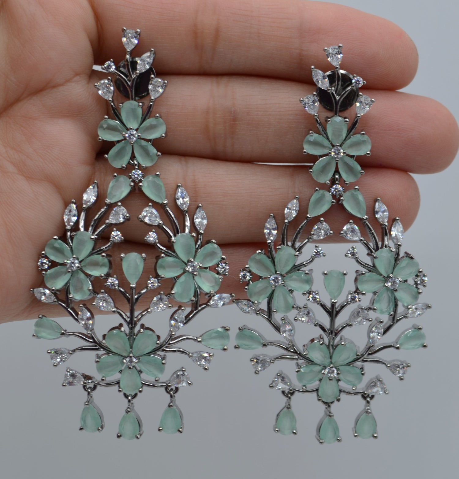 Mint Zirconia Flower Earrings - Victorian