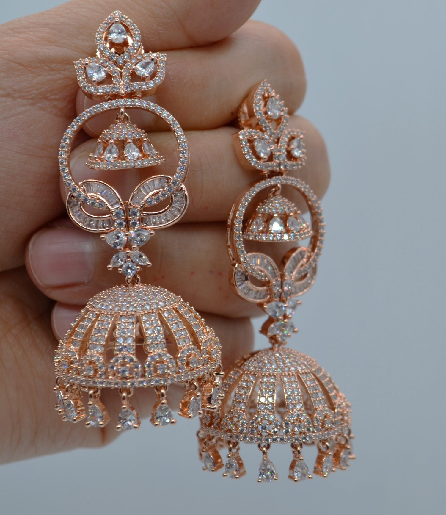 Statement Laurenza Jhumkis - Rose Gold Earrings