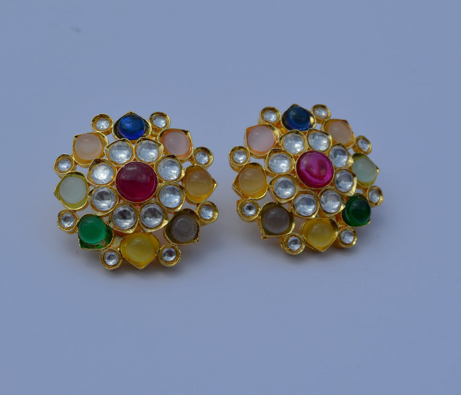 Flower Uncut Kundan Studs Earrings