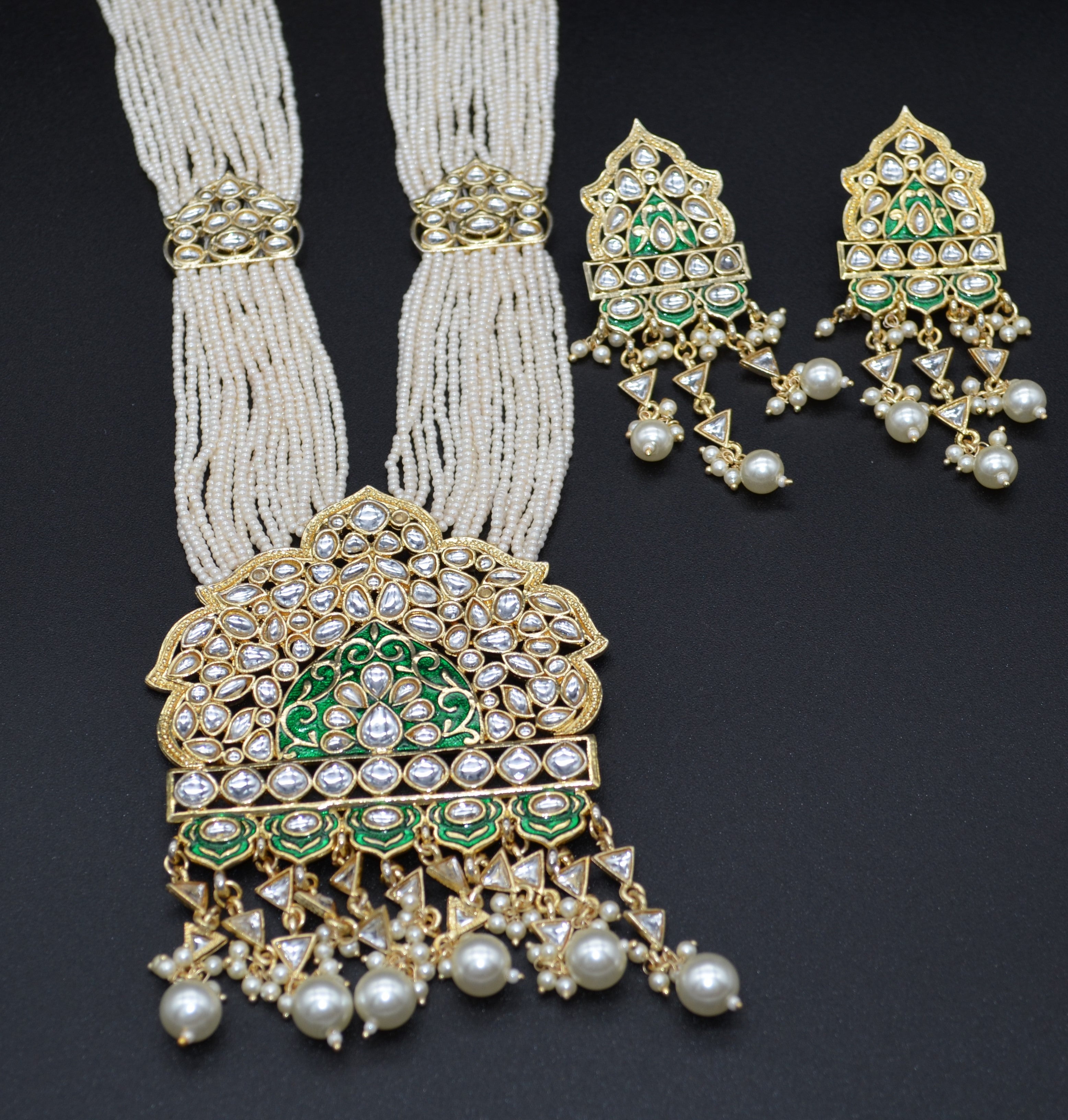 Foiled Kundan Meenakari Centre Pendant Necklace Set Necklaces