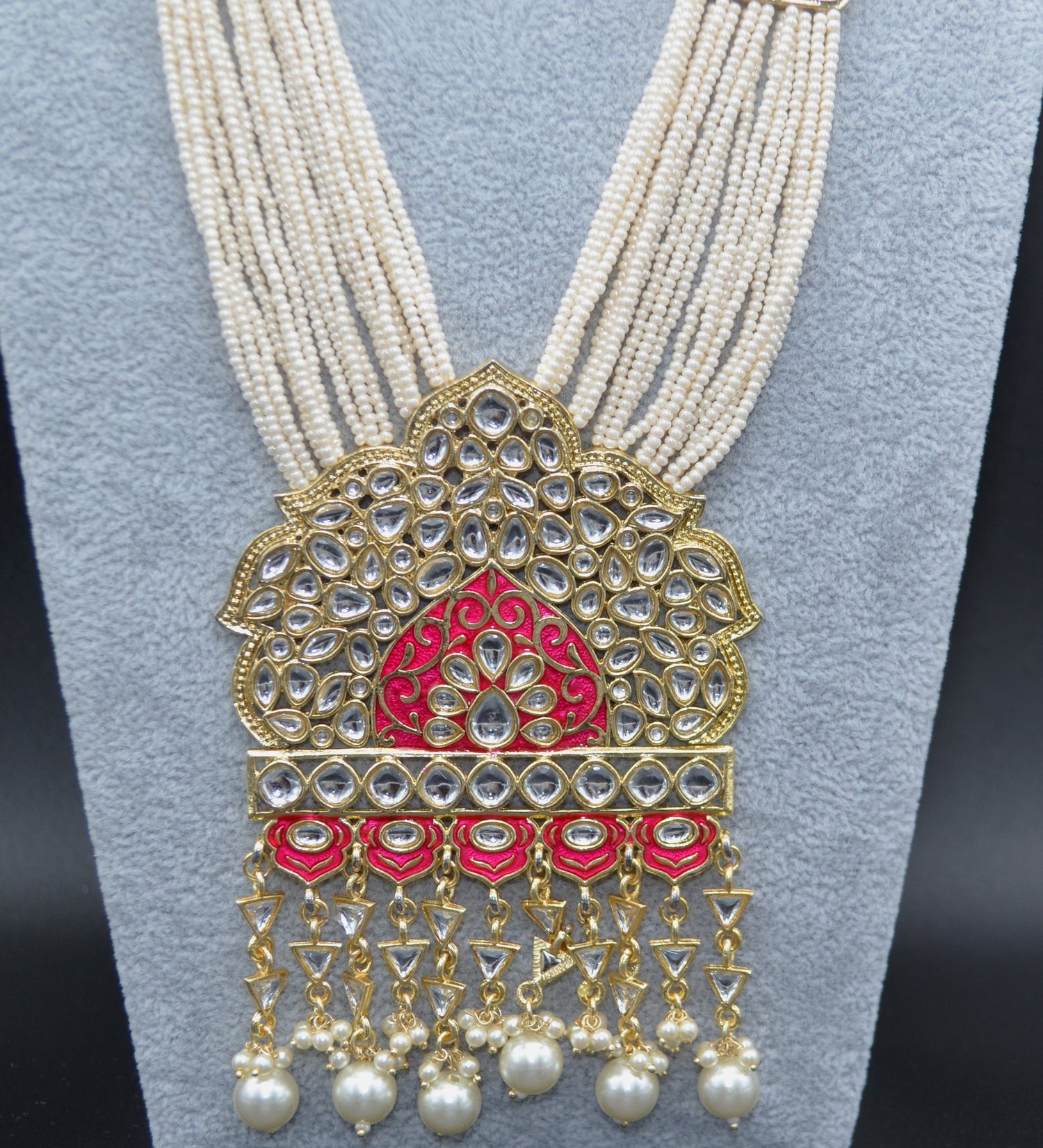 Foiled Kundan Meenakari Centre Pendant Necklace Set Necklaces