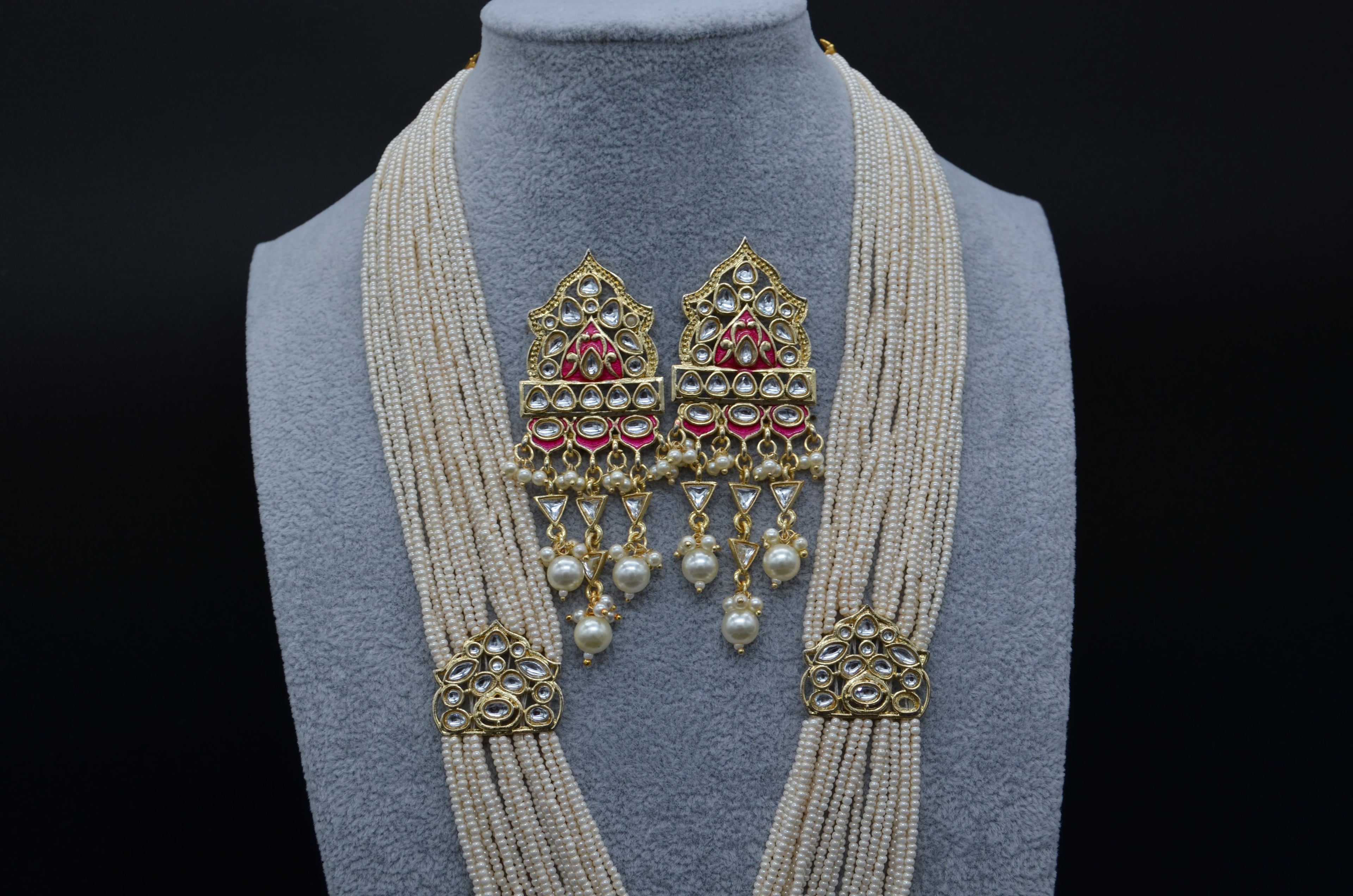 Foiled Kundan Meenakari Centre Pendant Necklace Set Necklaces