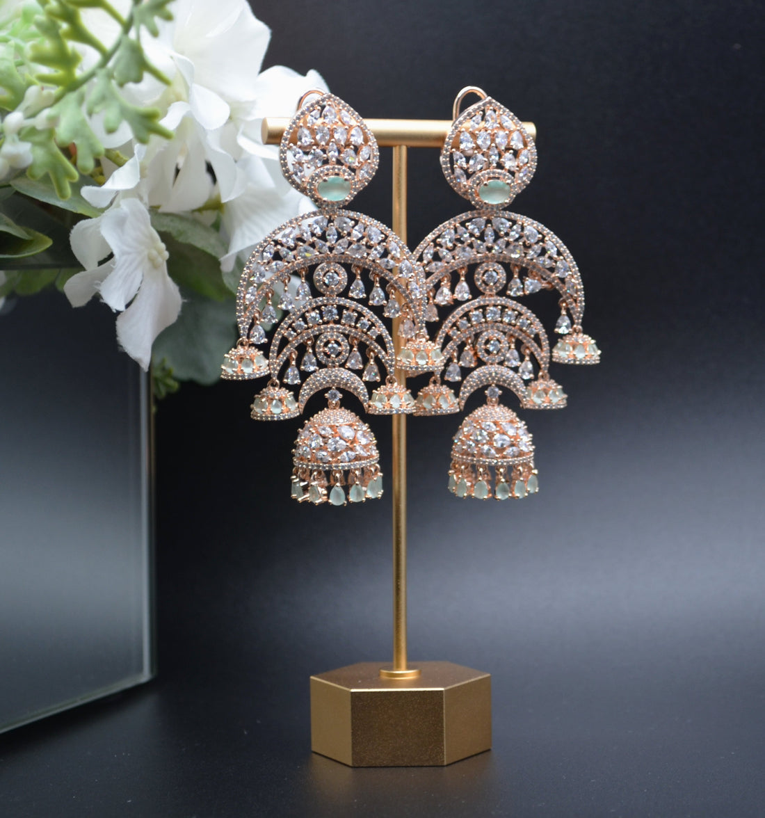 Saraf Chandelier Jhumkis Cz Long Earrings