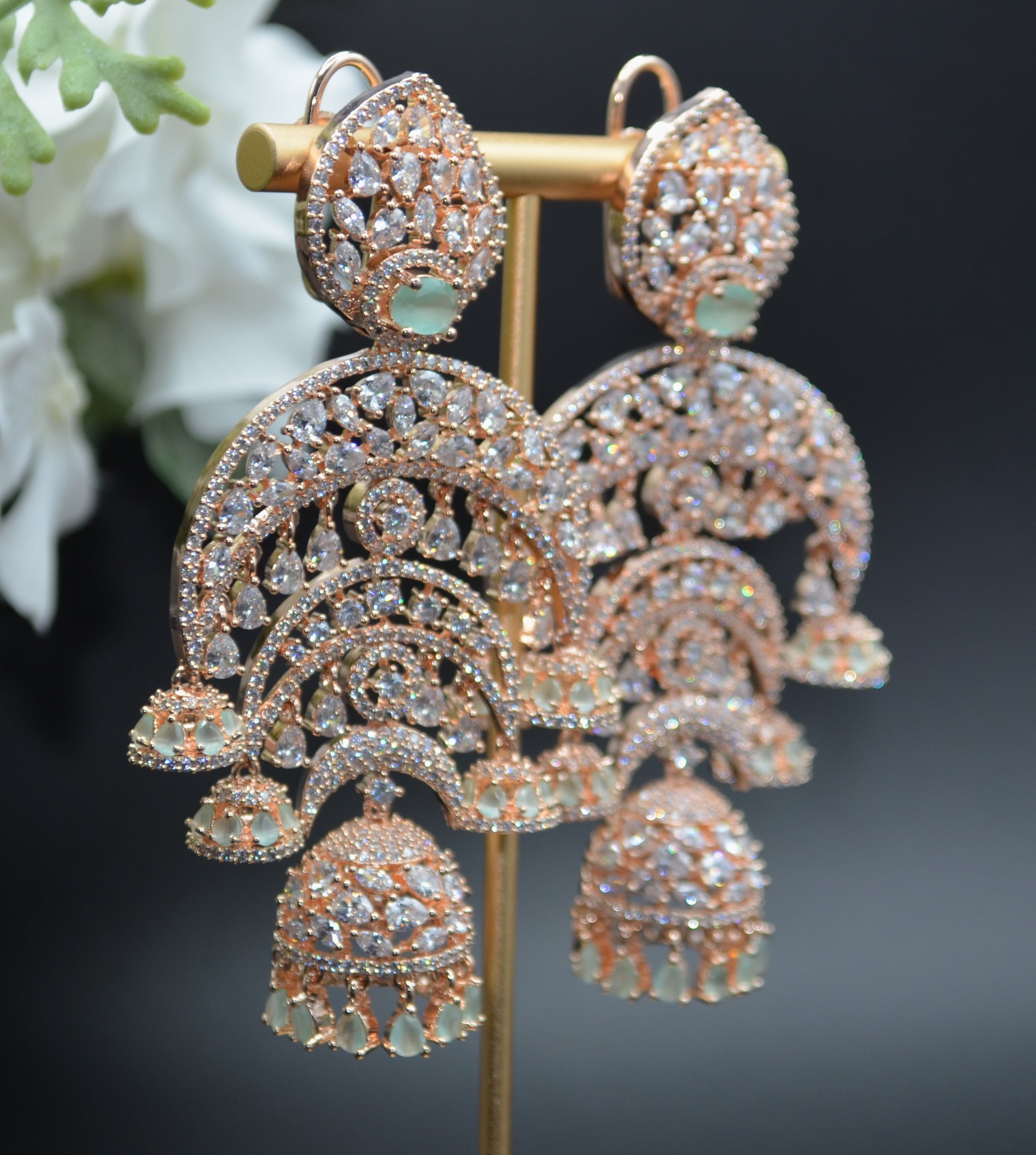 Saraf Chandelier Jhumkis Cz Long Earrings