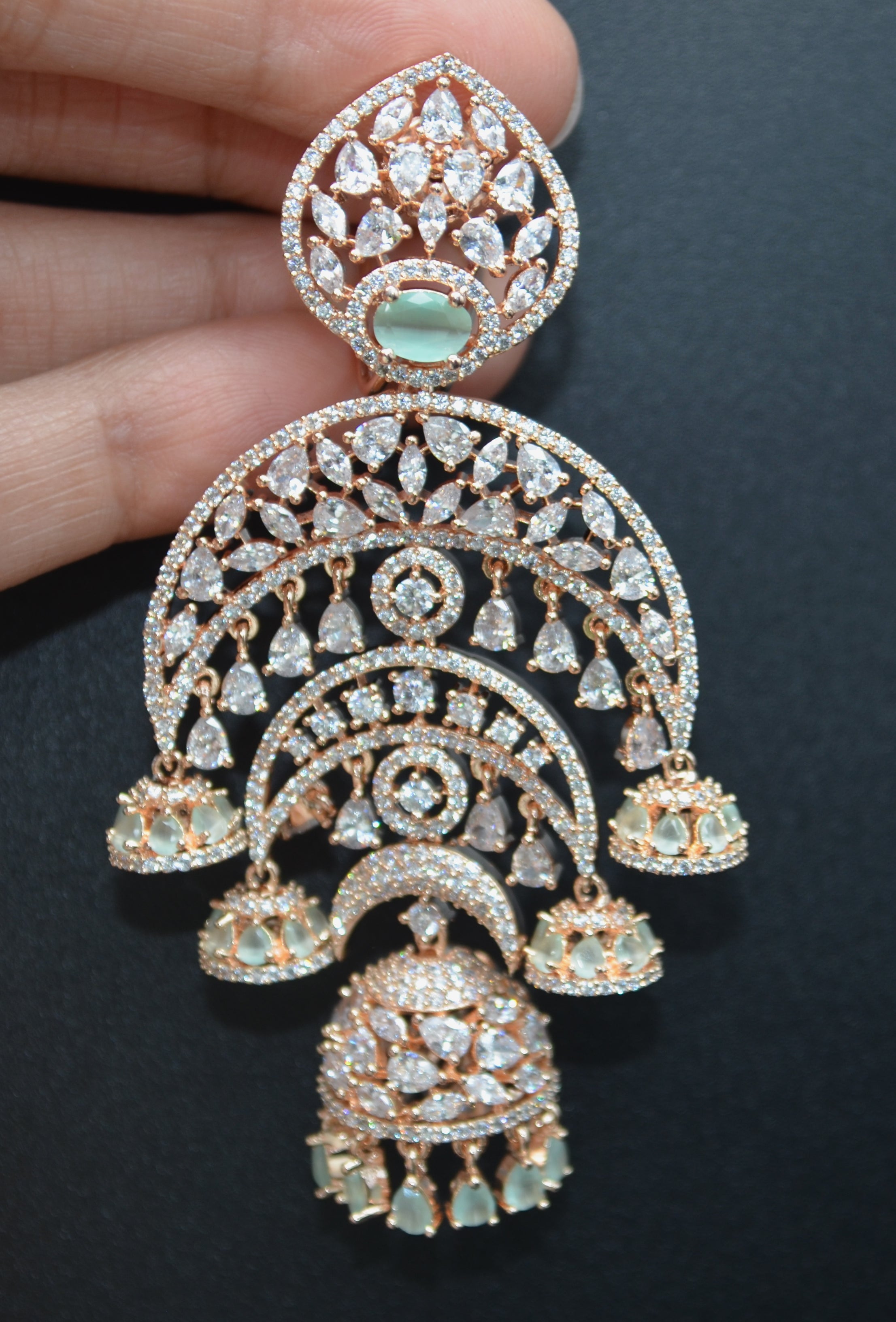 Saraf Chandelier Jhumkis Cz Long Earrings