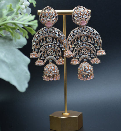 Saraf Chandelier Jhumkis Cz Long Earrings