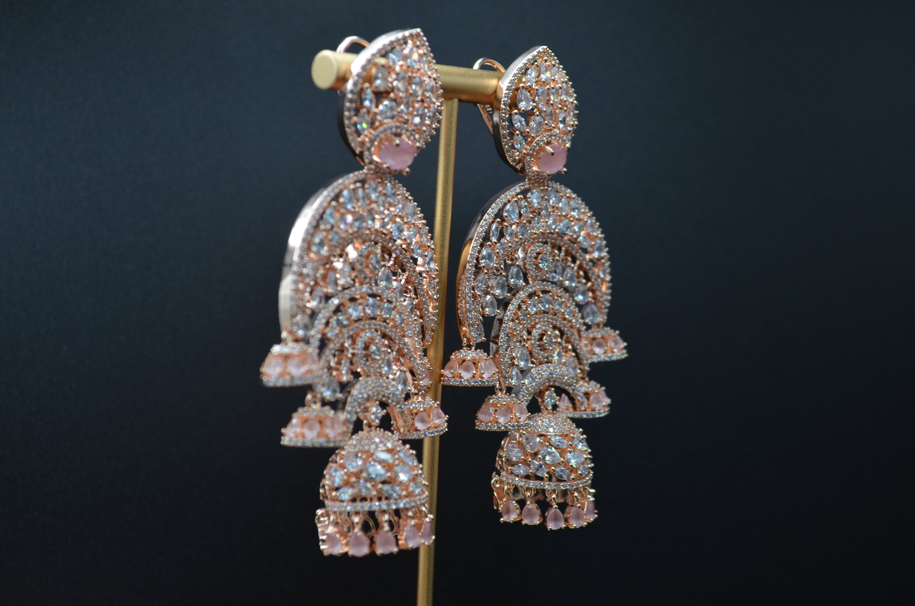 Saraf Chandelier Jhumkis Cz Long Earrings