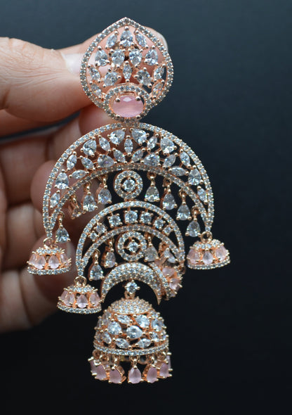 Saraf Chandelier Jhumkis Cz Long Earrings