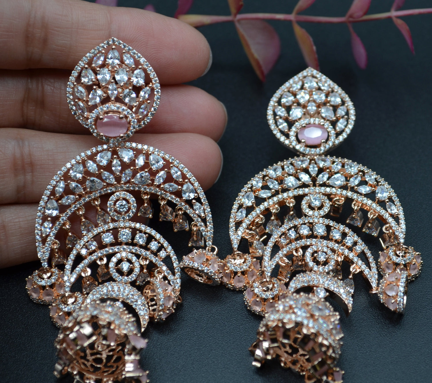 Saraf Chandelier Jhumkis Cz Long Earrings