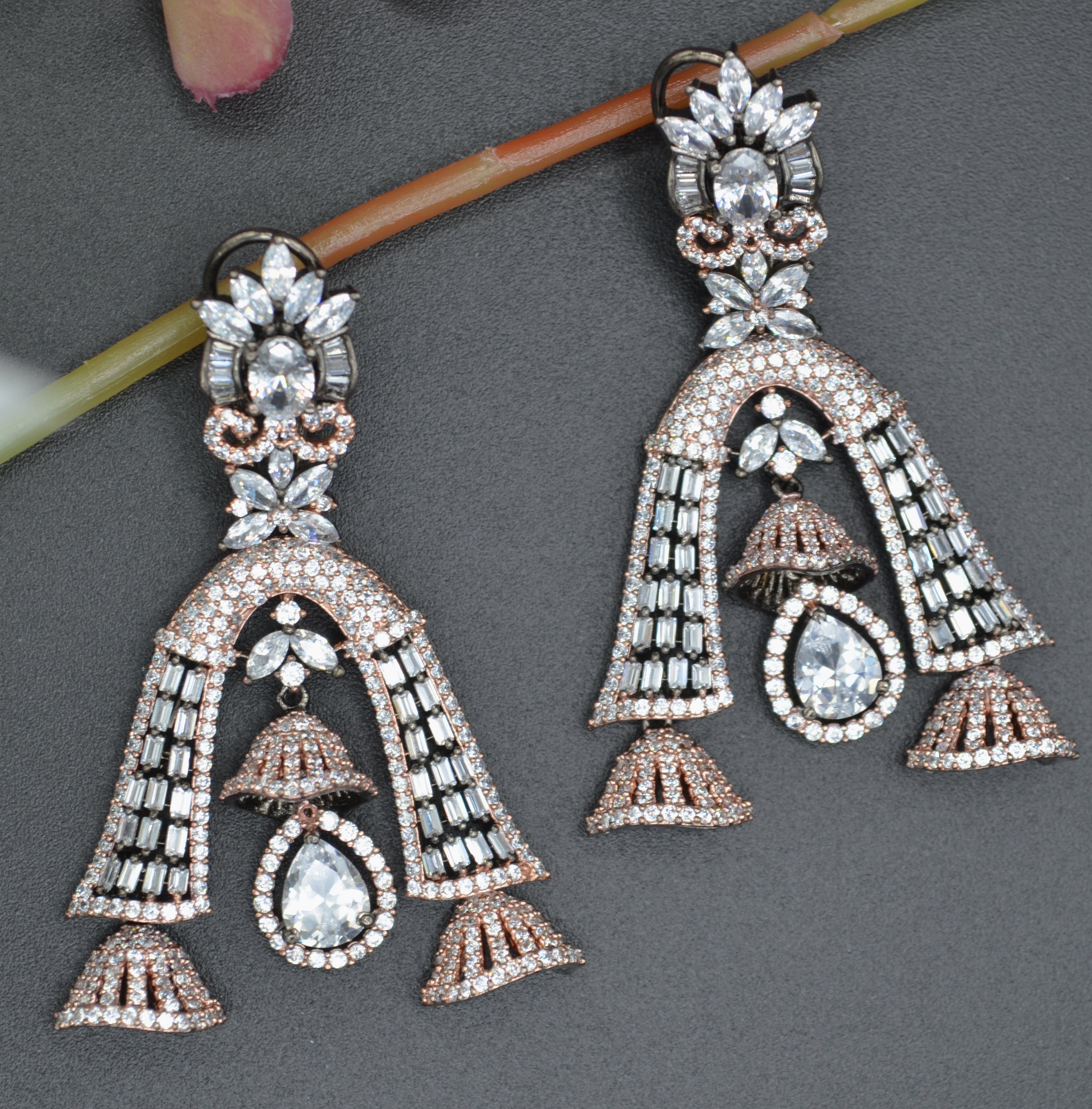 Naira Rhinestone Embellished Cz Half Jhumki Earrings