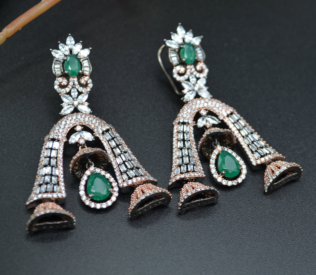 Naira Rhinestone Embellished Cz Half Jhumki Earrings