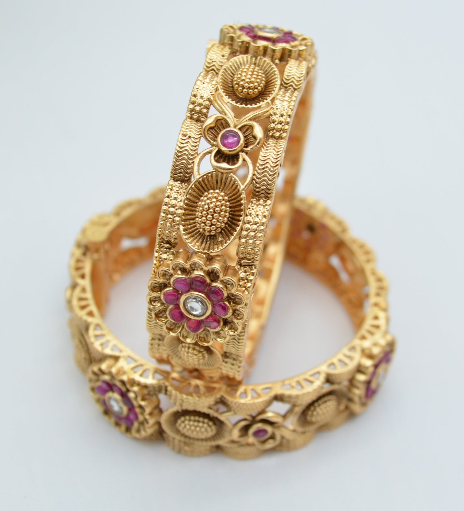 Openable Kundan Kada Flower Pattern - Single Or Pair 2.4 / Bangles