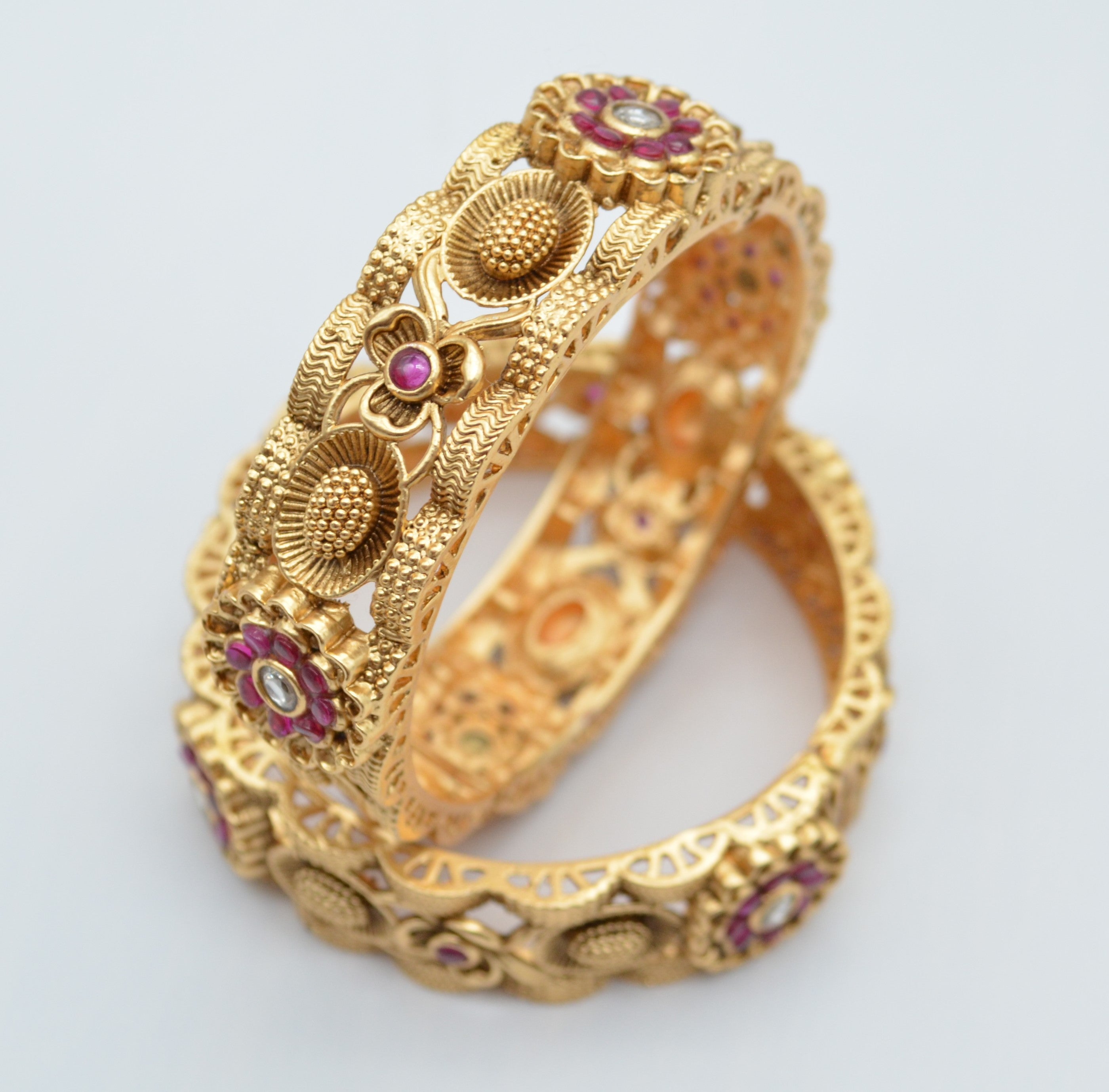 Openable Kundan Kada Flower Pattern - Single Or Pair Bangles