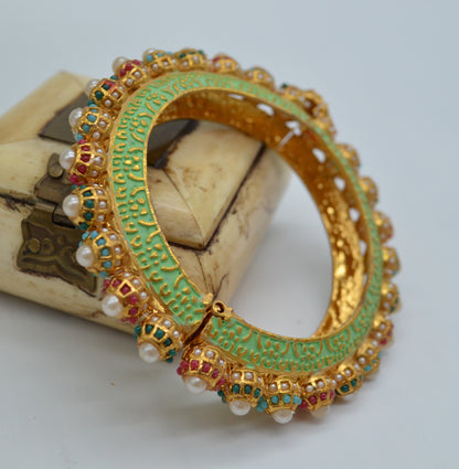 Meenakari Jadau Pearl Pacheli Openable Kada - Single Bangles