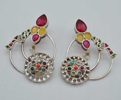 92.5 Silver Coated Statement Earrings Multi